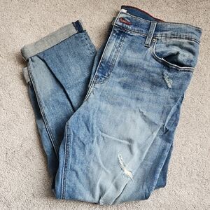 Blue Boyfriend Jeans with Distressed Details